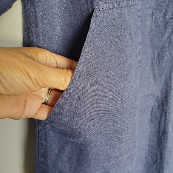 Michael Stars Molly Linen Mini Shirt Dress Pull On Navy Blue Long Sleeve NWT - Picture 7 of 12